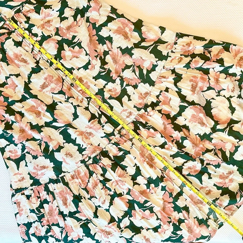 Abercrombie &‎ Fitch Green Coral Floral V-Neck Plunge Linen Blend Maxi Dress